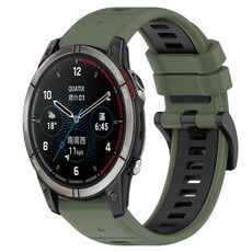 Per cinturino sportivo in silicone bicolore Garmin Quatix 7 Pro da 22 mm (verde oliva + nero)
