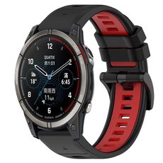 Per cinturino sportivo in silicone bicolore Garmin Quatix 7 Pro da 22 mm (nero + rosso)