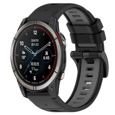 Per cinturino sportivo in silicone bicolore Garmin Quatix 7 Pro da 22 mm (nero + grigio)