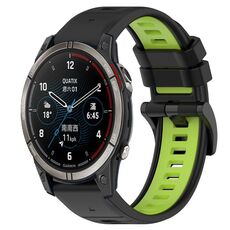 Per cinturino sportivo in silicone bicolore Garmin Quatix 7 Pro da 22 mm (nero + verde lime)