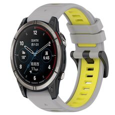 Per cinturino sportivo in silicone bicolore Garmin Quatix 7 Pro da 22 mm (grigio + giallo)