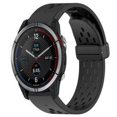Per cinturino in silicone con foro per fibbia pieghevole Garmin Quatix 7 da 22 mm (nero)