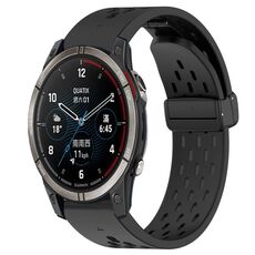 Per cinturino in silicone Garmin Quatix 7 Pro da 22 mm con foro per fibbia pieghevole (nero)