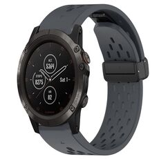 Per cinturino in silicone Garmin Fenix 5X Plus da 26 mm con foro per fibbia pieghevole (grigio scuro)