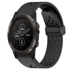 Per cinturino in silicone Garmin Fenix 5X Plus da 26 mm con foro per fibbia pieghevole (nero)