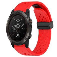 Per cinturino in silicone Garmin Fenix 5X Plus da 26 mm con foro per fibbia pieghevole (rosso)