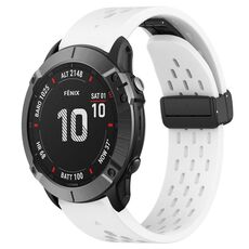 Per cinturino in silicone Garmin Fenix 6X Pro da 26 mm con foro per fibbia pieghevole (bianco)