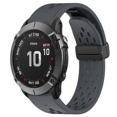 Per cinturino in silicone Garmin Fenix 6X Pro da 26 mm con foro per fibbia pieghevole (grigio scuro)
