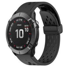 Per cinturino in silicone Garmin Fenix 6X Pro da 26 mm con foro per fibbia pieghevole (nero)