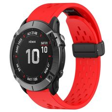 Per cinturino in silicone Garmin Fenix 6X Pro da 26 mm con foro per fibbia pieghevole (rosso)