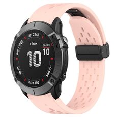 Per cinturino in silicone Garmin Fenix 6X Pro da 26 mm con foro per fibbia pieghevole (rosa)