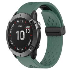 Per cinturino in silicone Garmin Fenix 6X Pro da 26 mm con foro per fibbia pieghevole (verde scuro)