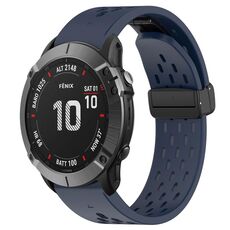 Per cinturino in silicone Garmin Fenix 6X Pro da 26 mm con foro per fibbia pieghevole (blu notte)
