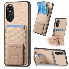 Per Honor 50 SE Custodia per telefono con supporto pieghevole per carta in fibra di carbonio (cachi)