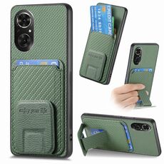 Per Honor 50 SE Custodia per telefono con supporto pieghevole per carta in fibra di carbonio (verde)