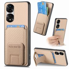 Per Honor 80 Pro Custodia per telefono con supporto pieghevole per carta in fibra di carbonio (cachi)