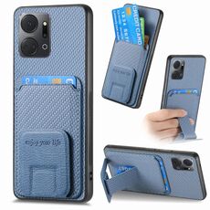 Per Honor X7A Custodia per telefono con supporto pieghevole per carta in fibra di carbonio (blu)