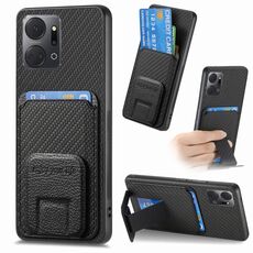 Per Honor X7A Custodia per telefono con supporto pieghevole per carta in fibra di carbonio (nera)