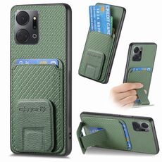 Per Honor X7A Custodia per telefono con supporto pieghevole per carta in fibra di carbonio (verde)