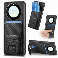 Per Honor X40 Custodia per telefono con supporto pieghevole per carta in fibra di carbonio (nera)