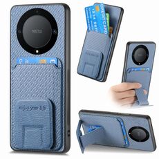 Per Honor X9A Custodia per telefono con supporto pieghevole per carta in fibra di carbonio (blu)