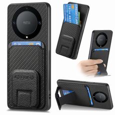 Per Honor X9A Custodia per telefono con supporto pieghevole per carta in fibra di carbonio (nera)