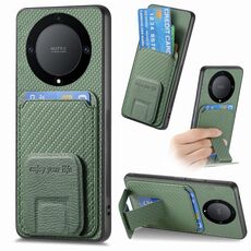 Per Honor X9A Custodia per telefono con supporto pieghevole per carta in fibra di carbonio (verde)