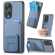 Per Honor 90 Custodia per telefono con supporto pieghevole per carta in fibra di carbonio (blu)