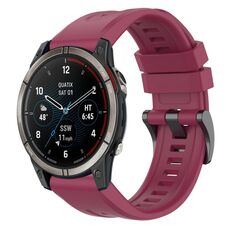 Per Garmin Quatix 7 Pro cinturino per orologio a sgancio rapido in silicone con fibbia nera tinta unita (vino rosso)