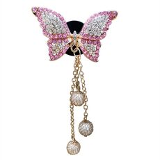 Clip per aromaterapia con bocchetta dell'aria per auto, nappa, perla, farfalla (rosa)