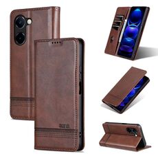 Custodia per telefono in pelle magnetica con texture di vitello AZNS per vivo Y100i 5G (marrone scuro)