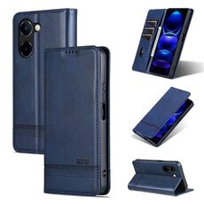 Custodia per telefono in pelle magnetica con texture di vitello AZNS per vivo Y100i 5G (blu scuro)