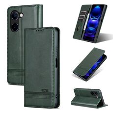 Custodia per telefono in pelle magnetica con texture di vitello AZNS per vivo Y100i 5G (verde scuro)