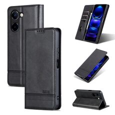 Custodia per telefono in pelle magnetica con texture di vitello AZNS per vivo Y100i 5G (nera)
