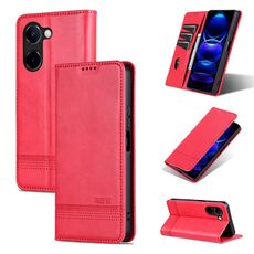 Custodia per telefono in pelle magnetica con texture di vitello AZNS per vivo Y100i 5G (rossa)