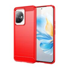 Custodia per telefono in TPU in fibra di carbonio con texture spazzolata per Honor 100 (rossa)