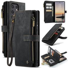 Per Samsung Galaxy S24 Ultra 5G CaseMe C30 Slot per schede multifunzionali Custodia in pelle per telefono con cerniera (Nero)