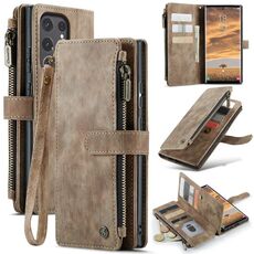 Per Samsung Galaxy S24 Ultra 5G CaseMe C30 Slot per schede multifunzionali Custodia in pelle per telefono con cerniera (marrone)
