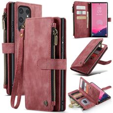 Per Samsung Galaxy S24 Ultra 5G CaseMe C30 Slot per schede multifunzionali Custodia in pelle per telefono con cerniera(Rosso)
