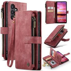 Per Samsung Galaxy S24 5G CaseMe C30 Slot per schede multifunzionali Custodia in pelle per telefono con cerniera(Rosso)