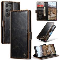 Per Samsung Galaxy S24 Ultra 5G CaseMe-003 PU + PC Custodia in pelle stile business Crazy Horse Texture (caffè)