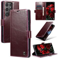 Per Samsung Galaxy S24 Ultra 5G CaseMe-003 PU + PC Custodia in pelle stile business Crazy Horse Texture (rosso gelso)
