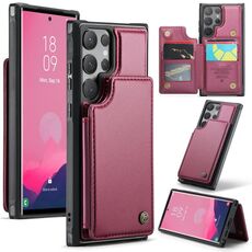 Per Samsung Galaxy S24 Ultra 5G CaseMe C22 PC+TPU Custodia antifurto in pelle stile business RFID (vino rosso)