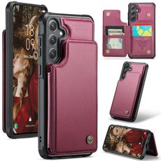 Per Samsung Galaxy S24 5G CaseMe C22 PC+TPU Custodia antifurto in pelle stile business RFID (vino rosso)
