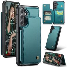 Per Samsung Galaxy S24 5G CaseMe C22 PC+TPU Custodia antifurto in pelle stile business RFID (blu verde)