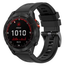 Per Garmin Fenix 7 Solar / Sapphire Solar tinta unita cinturino in silicone con fibbia nera a sgancio rapido (nero)