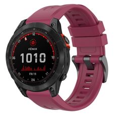 Per Garmin Fenix 7 Solar / Sapphire Solar tinta unita cinturino in silicone con fibbia nera a sgancio rapido (vino rosso)
