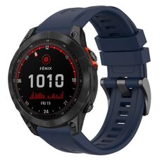 Per Garmin Fenix 7 Solar / Sapphire Solar tinta unita cinturino in silicone con fibbia nera a sgancio rapido (blu scuro)