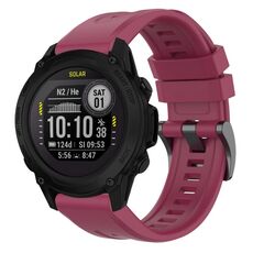 Per cinturino per orologio Garmin Descent G1 / G1 Solar tinta unita nero con fibbia in silicone a sgancio rapido (vino rosso)