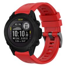 Per cinturino per orologio Garmin Descent G1 / G1 Solar tinta unita nero con fibbia in silicone a sgancio rapido (rosso)